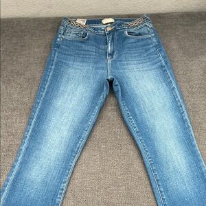 L'AGENCE Blue Straight Leg Jeans with Chain Detail